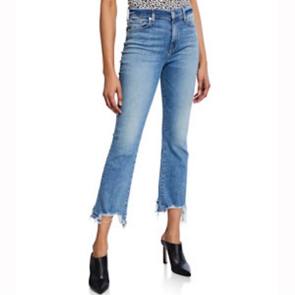 7 For All Mankind High Waist Slim Kick Jeans size 30 light wash chewed raw hem